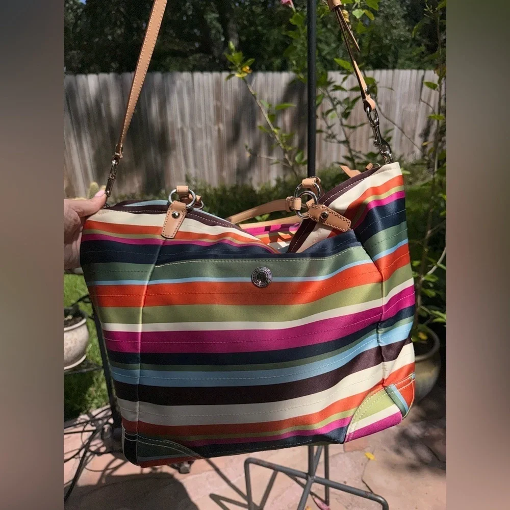 Rare Coach Legacy Stripe Leah Large Tote Purse & Matching Wristlet
